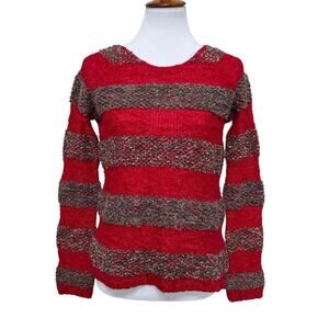 Free People Womens Pullover Sweater Red Marled Stripe Long Sleeve Pullover XS